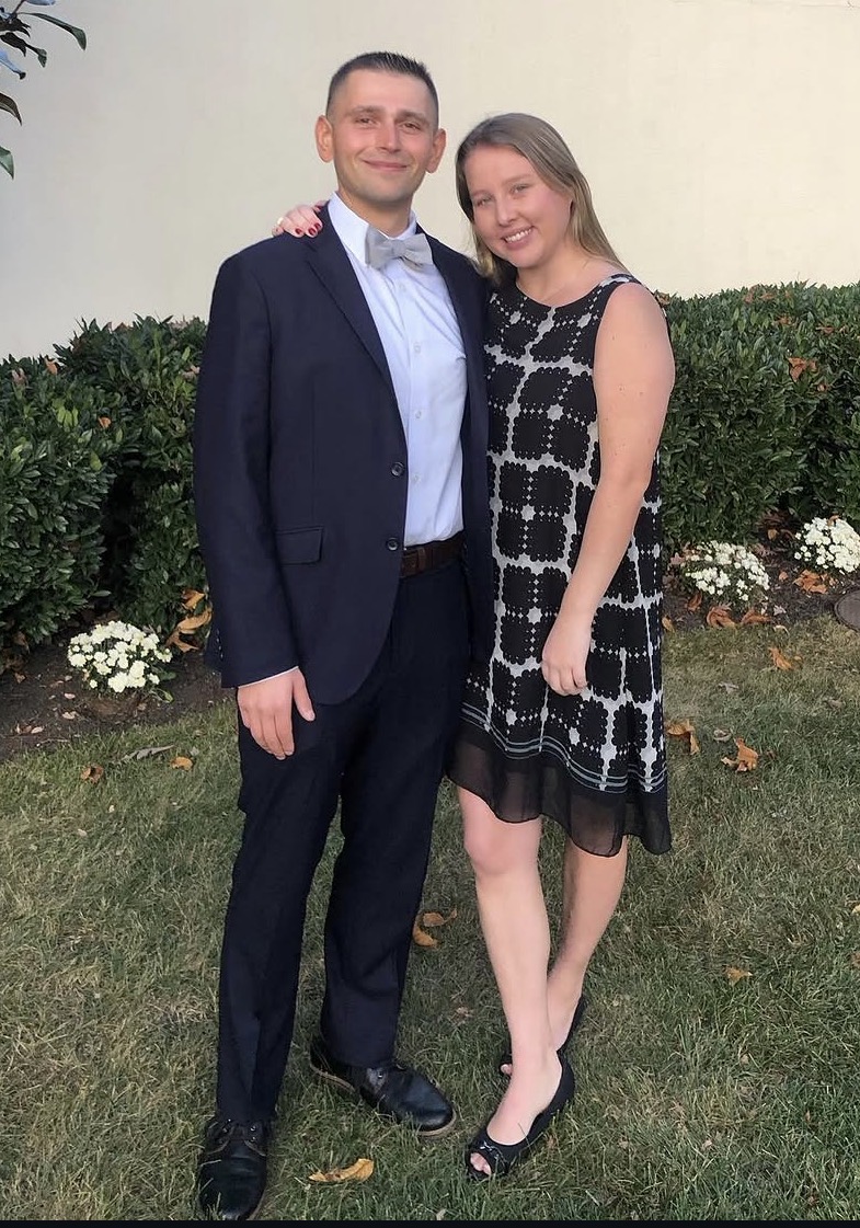 Katie and Joseph dressed for a celebration